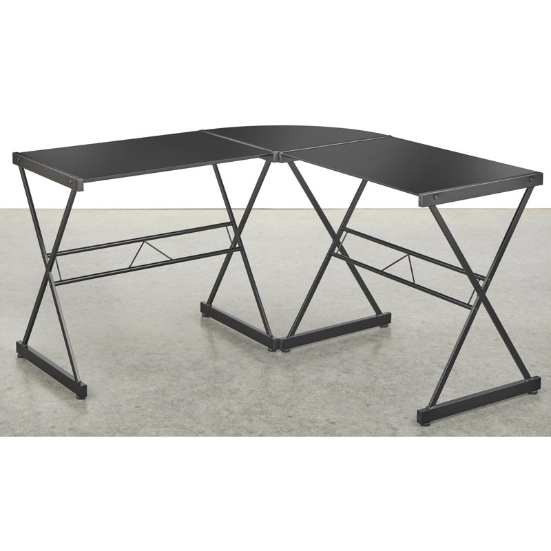 Latitude Run® Rikwin LShaped Glass Top Metal Base Computer Desk